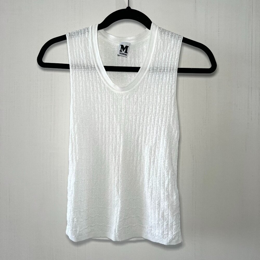 Missoni White Sleeveless Ribbed Knit Tank Top